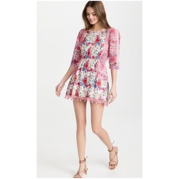 LoveShackFancy Women’s Sz M Novalie Dress in Rush of Red Mini Floral Lace - Picture 1 of 16